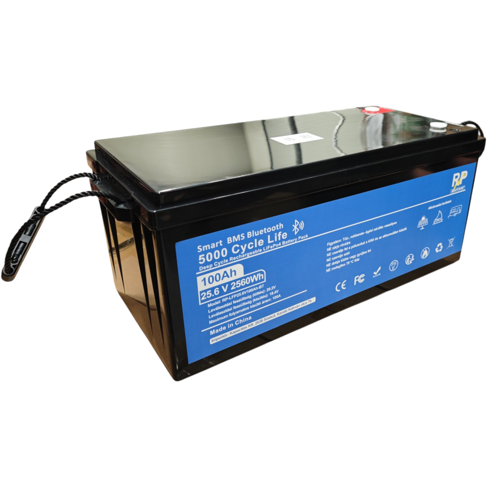 RealPower Lítium vas foszfát (LiFePO4) akkumulátor (bluetooth, kemping, hajó, hobby), 25.6 V/100 Ah termék fő termékképe